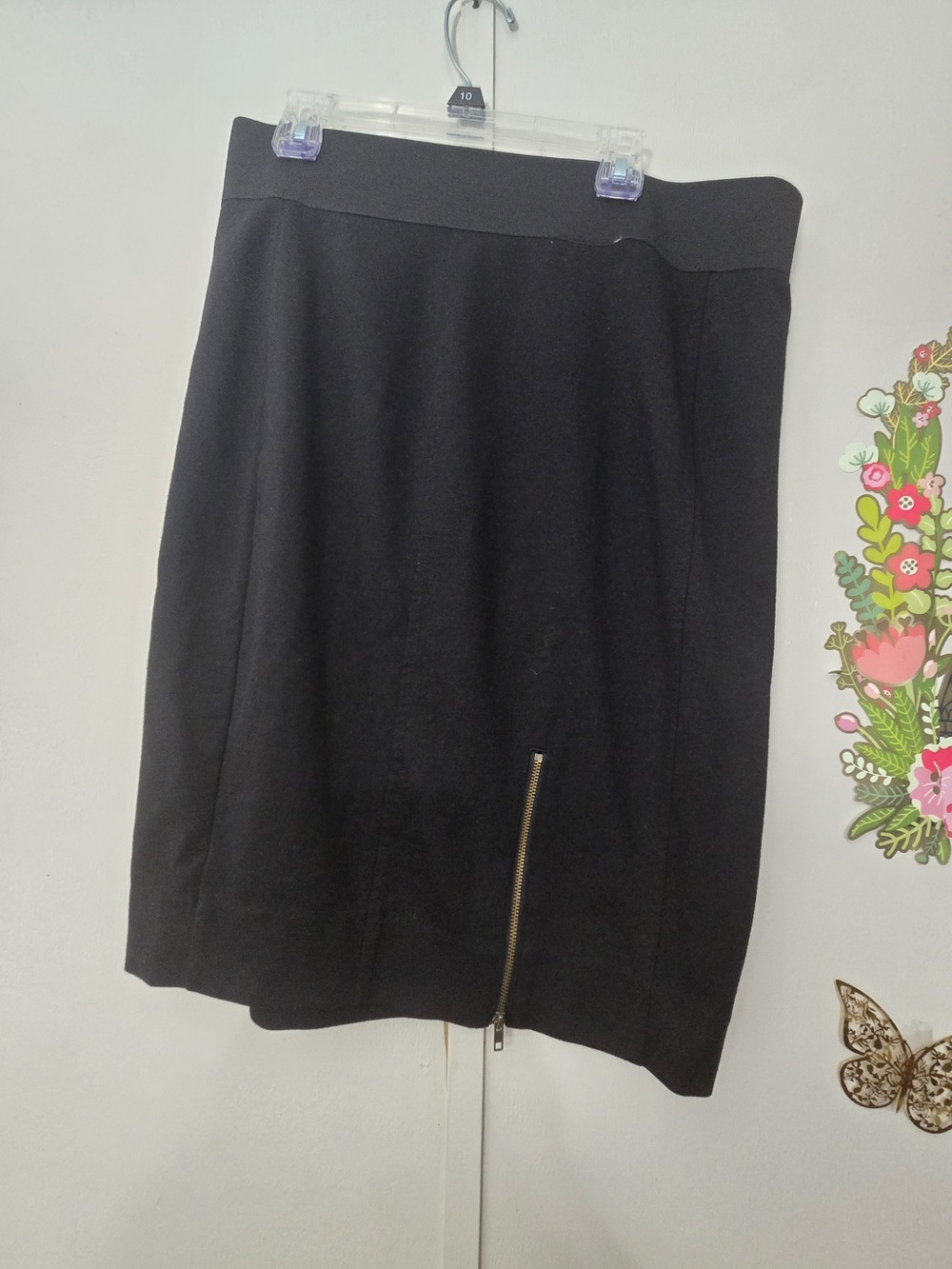 Black Women's Pencil Skirt with Front Zip